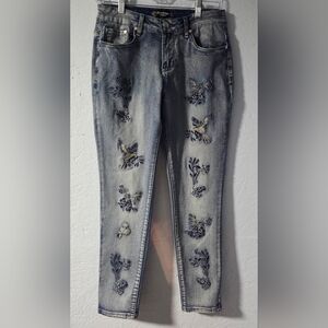 Montana Jeans Embroidered Bird Motif Skinny Jeans - Size 8